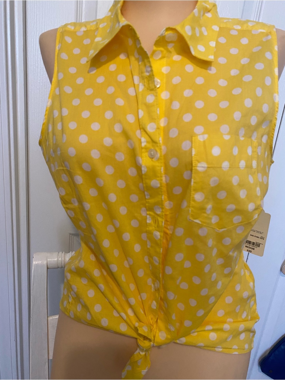 St. John's Bay Yellow and White Polka Dot Sleeveless Top